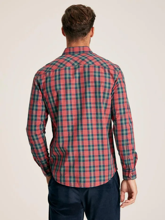 Joules Shirts Men Red Check Long Sleeve Cotton Poplin Shirt