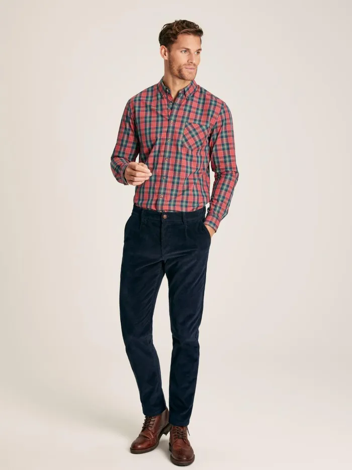 Joules Shirts Men Red Check Long Sleeve Cotton Poplin Shirt
