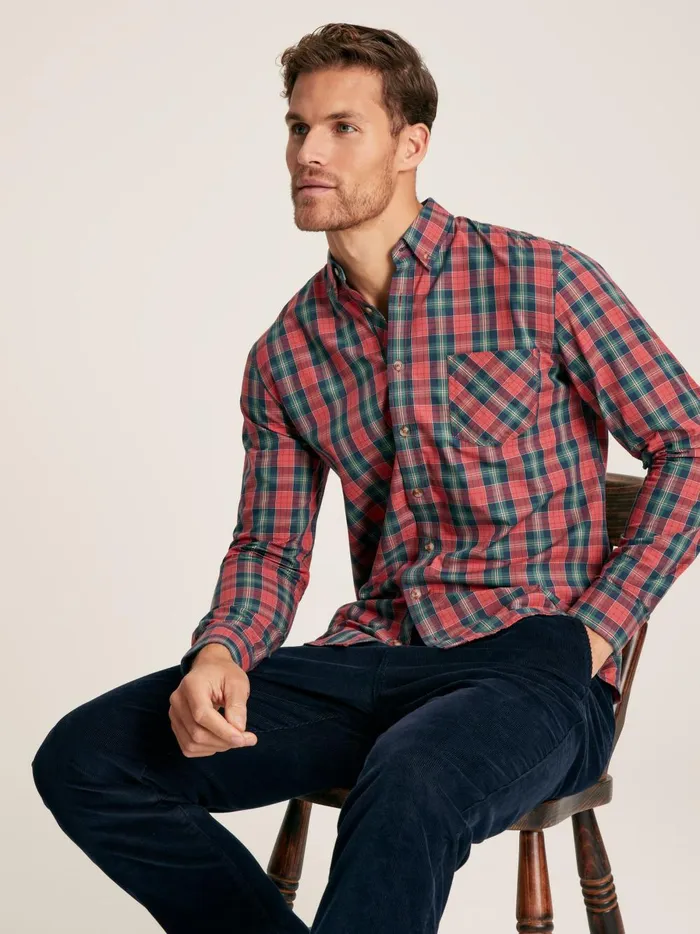 Joules Shirts Men Red Check Long Sleeve Cotton Poplin Shirt