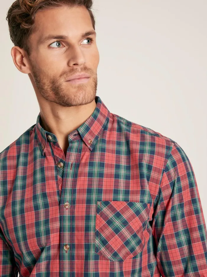 Joules Shirts Men Red Check Long Sleeve Cotton Poplin Shirt