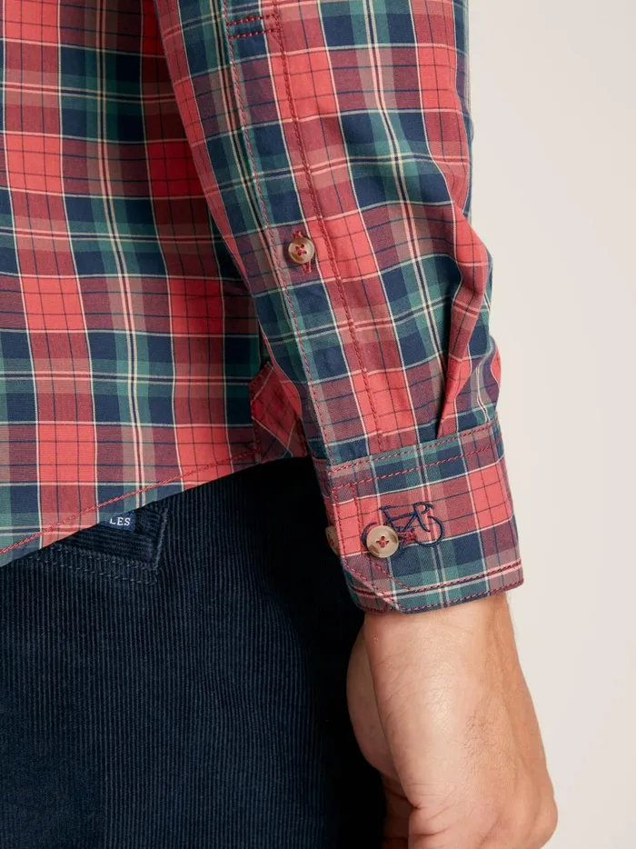 Joules Shirts Men Red Check Long Sleeve Cotton Poplin Shirt