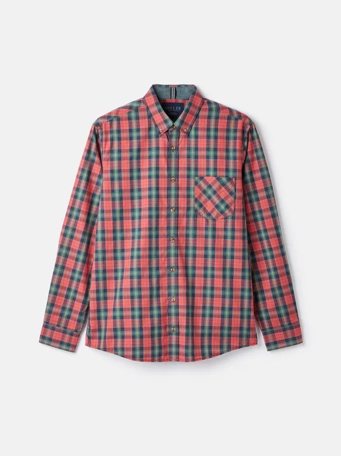Joules Shirts Men Red Check Long Sleeve Cotton Poplin Shirt