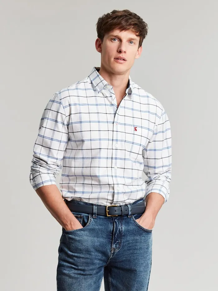 Joules Shirts Men WhiteBlue Cotton Check Shirt