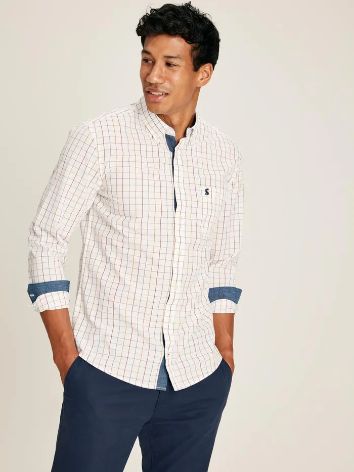 Joules Shirts Men White Gingham Cotton Poplin Shirt