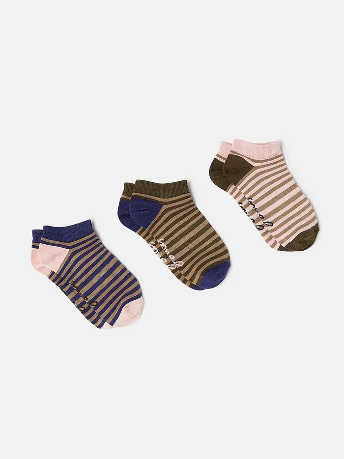 Joules Socks and Tights Women Pink Striped Trainer Socks 3 Pack