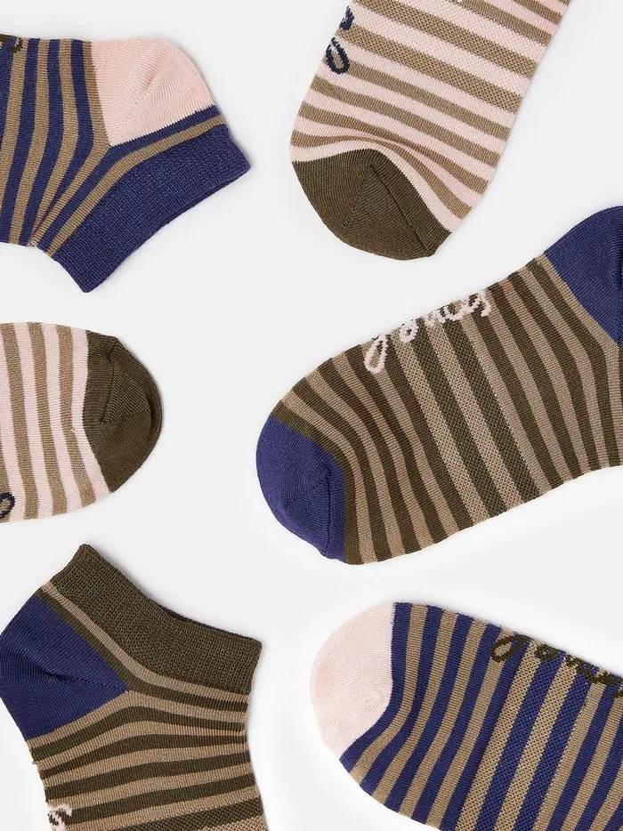 Joules Socks and Tights Women Pink Striped Trainer Socks 3 Pack