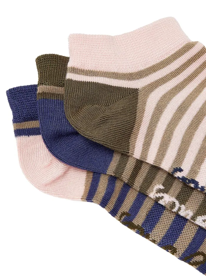 Joules Socks and Tights Women Pink Striped Trainer Socks 3 Pack