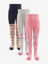 Joules Socks Girls Next Blue Pink And Grey 3 Pack Cotton Rich Unicorn Tights