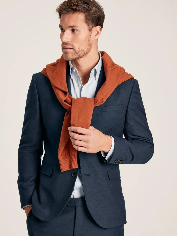 Joules Suits and Tailoring Men Blue Textured Wool Suit Jacket