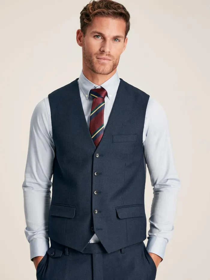 Joules Suits and Tailoring Men Blue Textured Wool Waistcoat