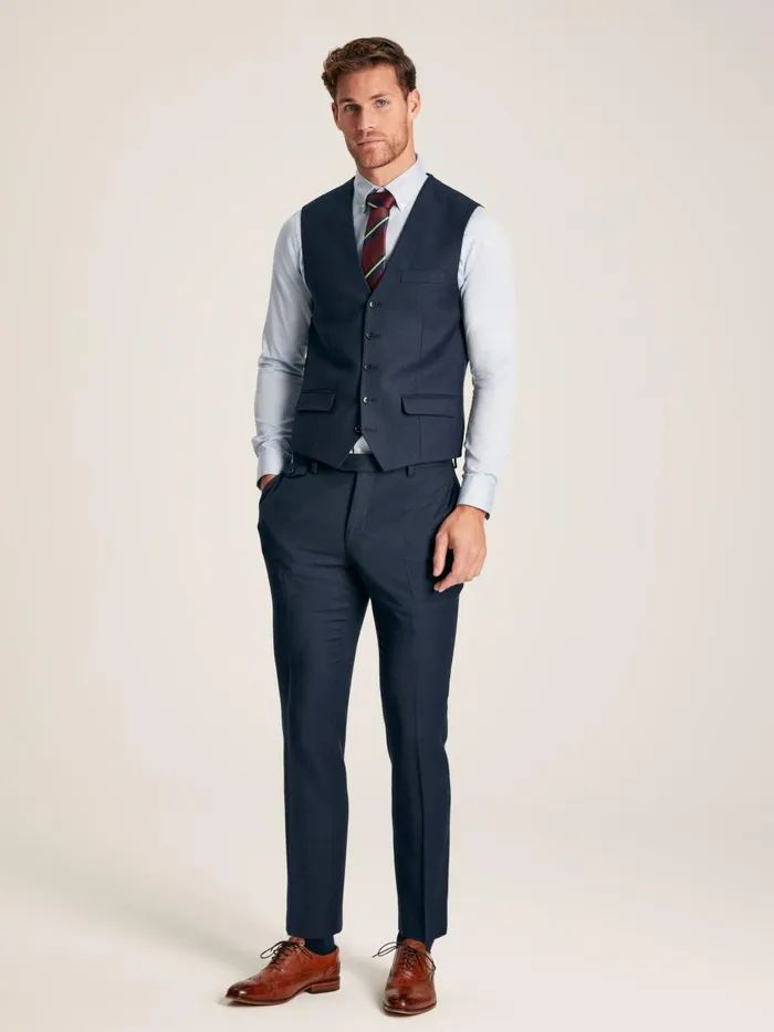 Joules Suits and Tailoring Men Blue Textured Wool Waistcoat