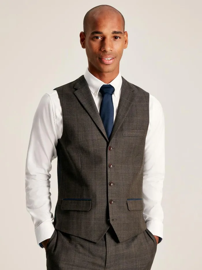 Joules Suits and Tailoring Men Brown Trimmed Check Suit Waistcoat