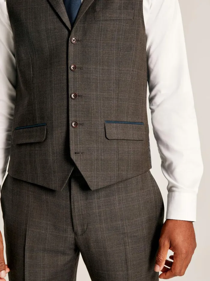 Joules Suits and Tailoring Men Brown Trimmed Check Suit Waistcoat