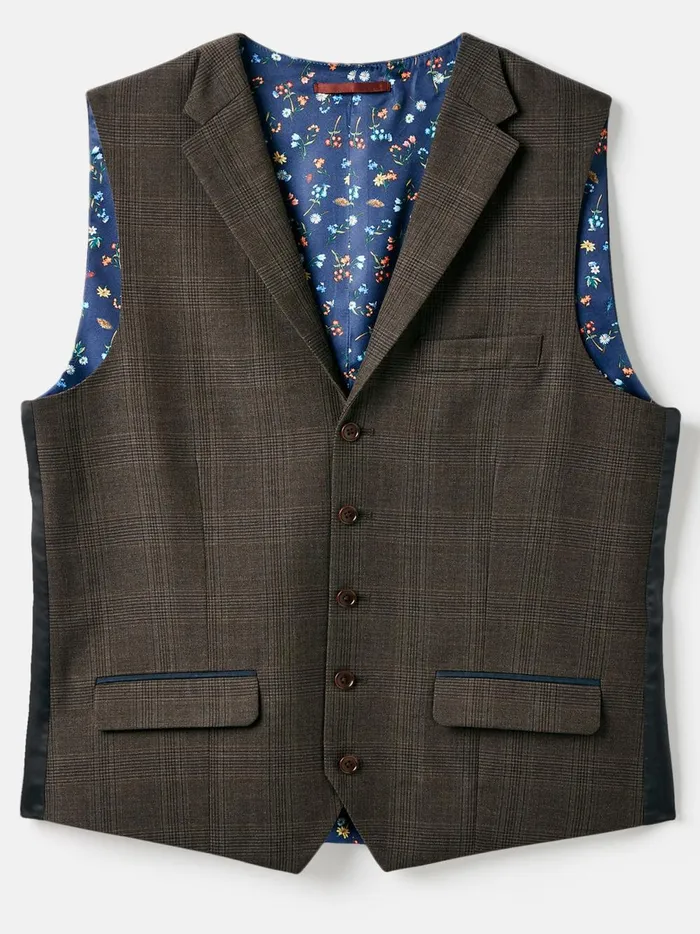 Joules Suits and Tailoring Men Brown Trimmed Check Suit Waistcoat