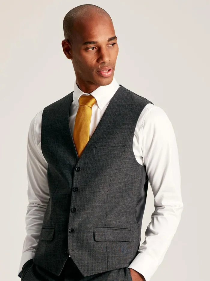 Joules Suits and Tailoring Men Charcoal Grey Textured Suit Waistcoat