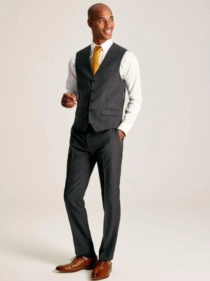 Joules Suits and Tailoring Men Charcoal Grey Textured Suit Waistcoat