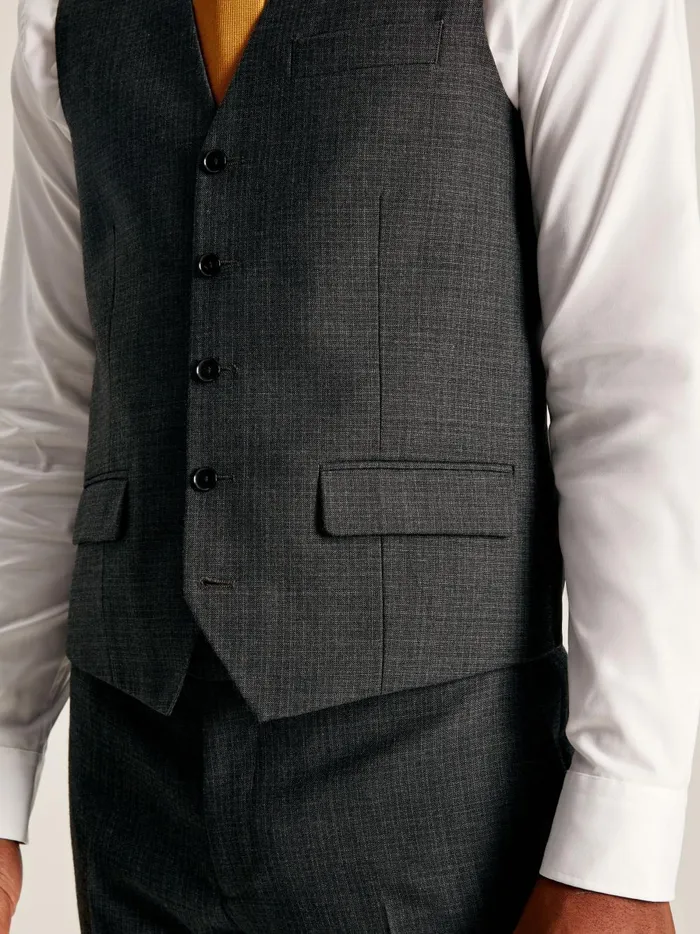 Joules Suits and Tailoring Men Charcoal Grey Textured Suit Waistcoat