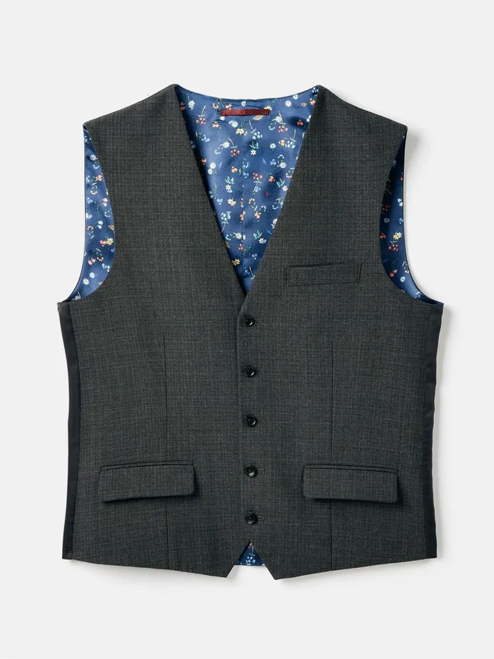 Joules Suits and Tailoring Men Charcoal Grey Textured Suit Waistcoat