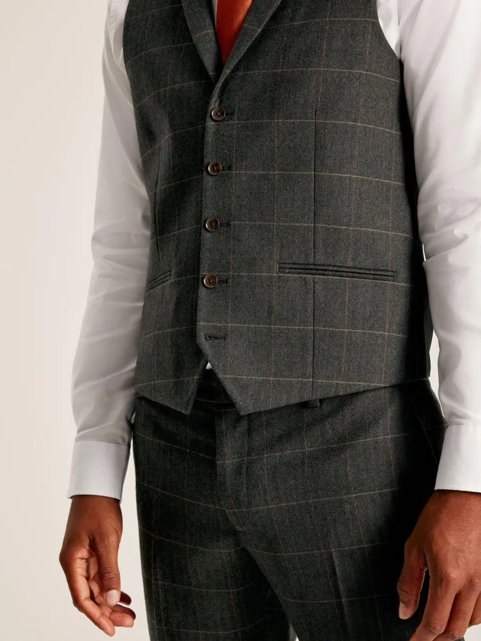 Joules Suits and Tailoring Men Green Window Pane Check Suit Waistcoat