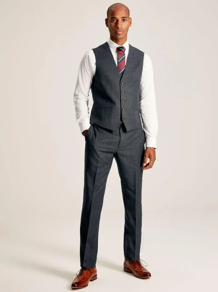 Joules Suits and Tailoring Men Navy Check Slim Fit Wool Suit Waistcoat