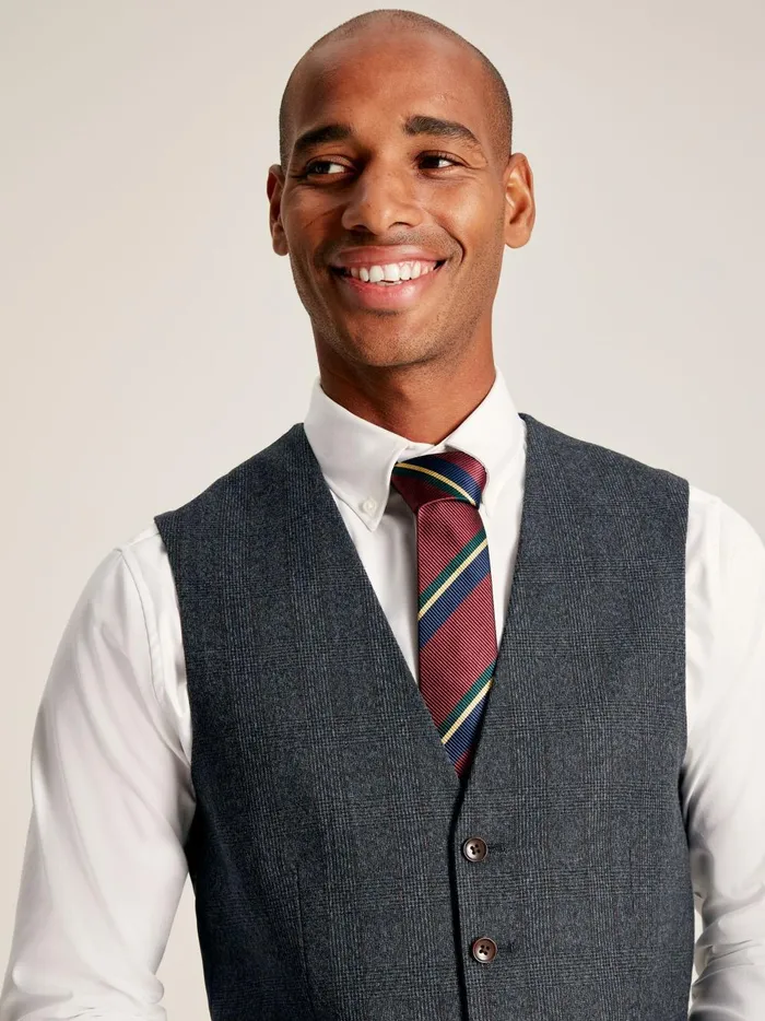 Joules Suits and Tailoring Men Navy Check Slim Fit Wool Suit Waistcoat