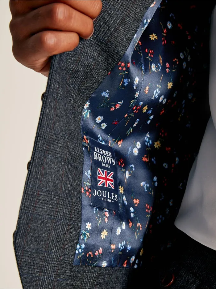 Joules Suits and Tailoring Men Navy Check Slim Fit Wool Suit Waistcoat