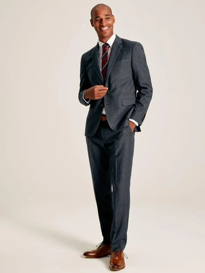 Joules Suits and Tailoring Men Navy Check Wool Slim Fit Suit Jacket