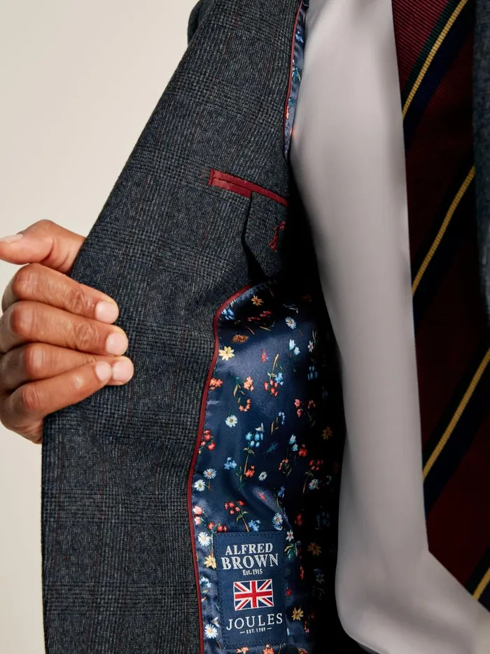 Joules Suits and Tailoring Men Navy Check Wool Slim Fit Suit Jacket