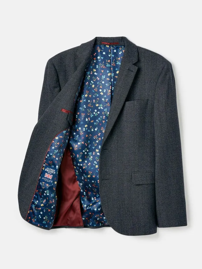 Joules Suits and Tailoring Men Navy Check Wool Slim Fit Suit Jacket