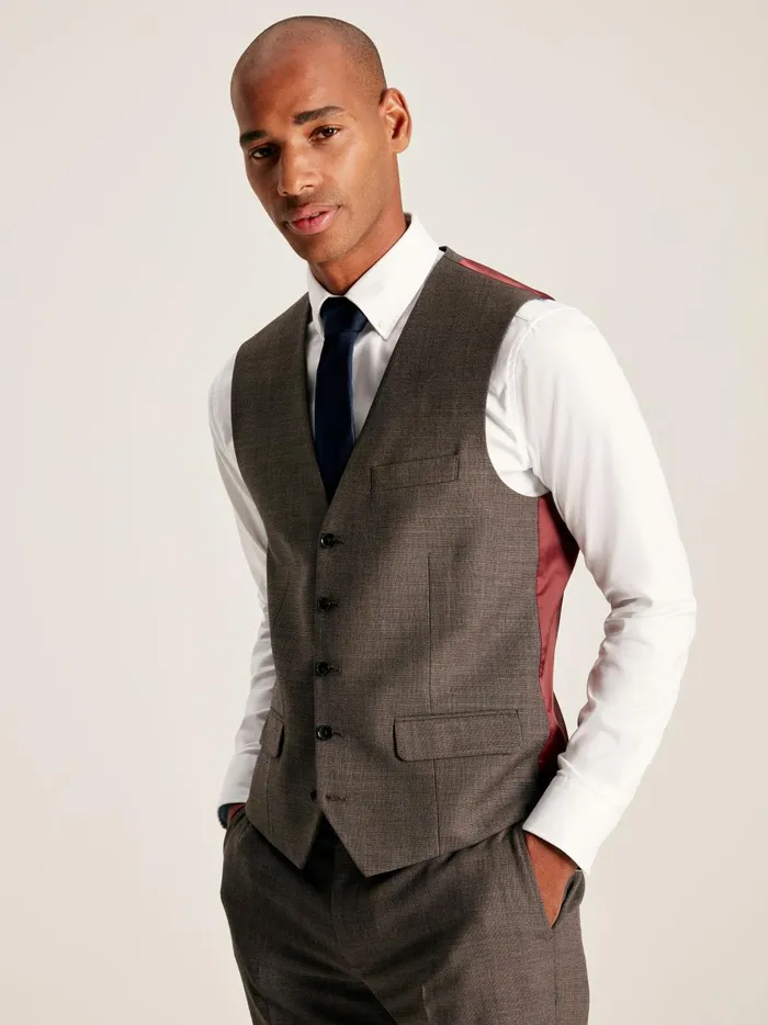 Joules Suits and Tailoring Men Neutral Textured Suit Waistcoat