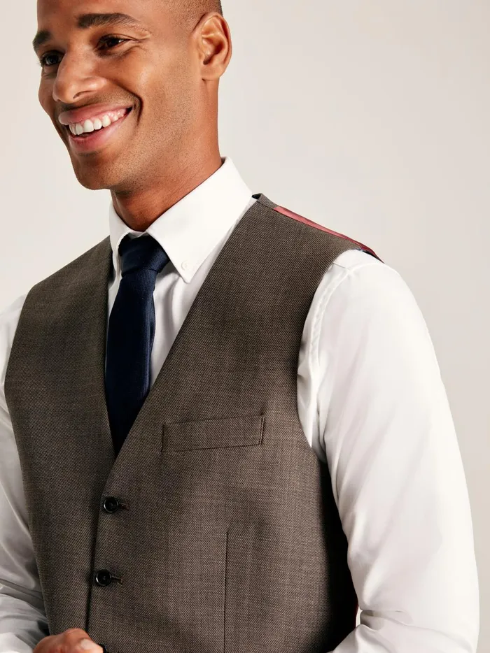 Joules Suits and Tailoring Men Neutral Textured Suit Waistcoat