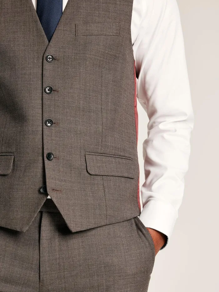 Joules Suits and Tailoring Men Neutral Textured Suit Waistcoat