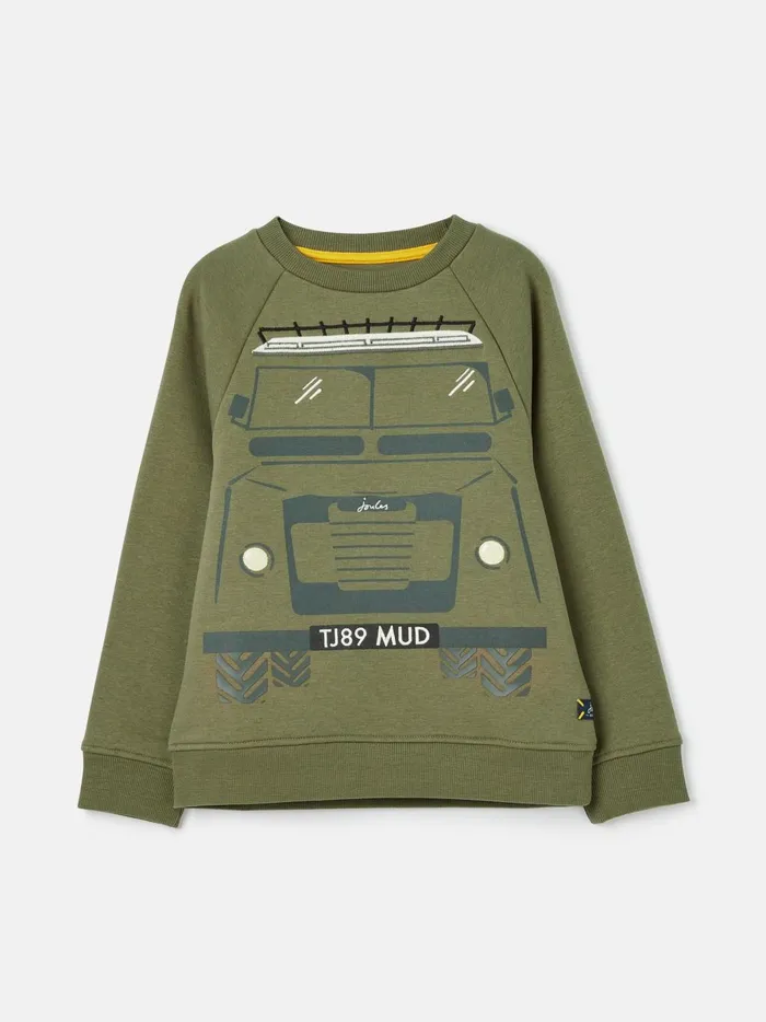 Joules Sweatshirts and Hoodies Boys Green Embroidered Artwork Crew Neck Sweatshirt