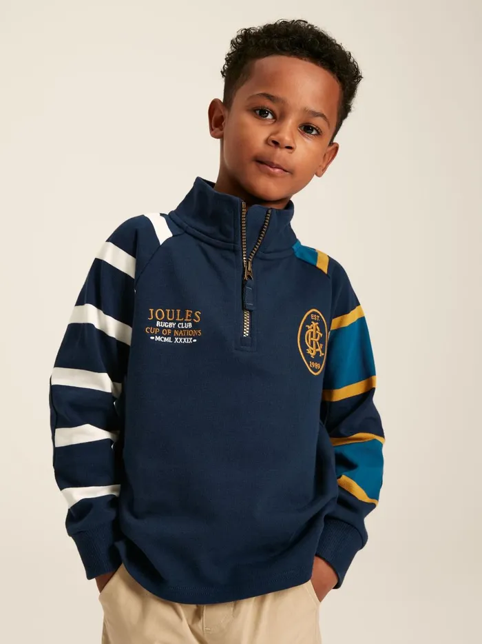 Joules Sweatshirts and Hoodies Boys Navy Quarter Zip Rugby Sweatshirt