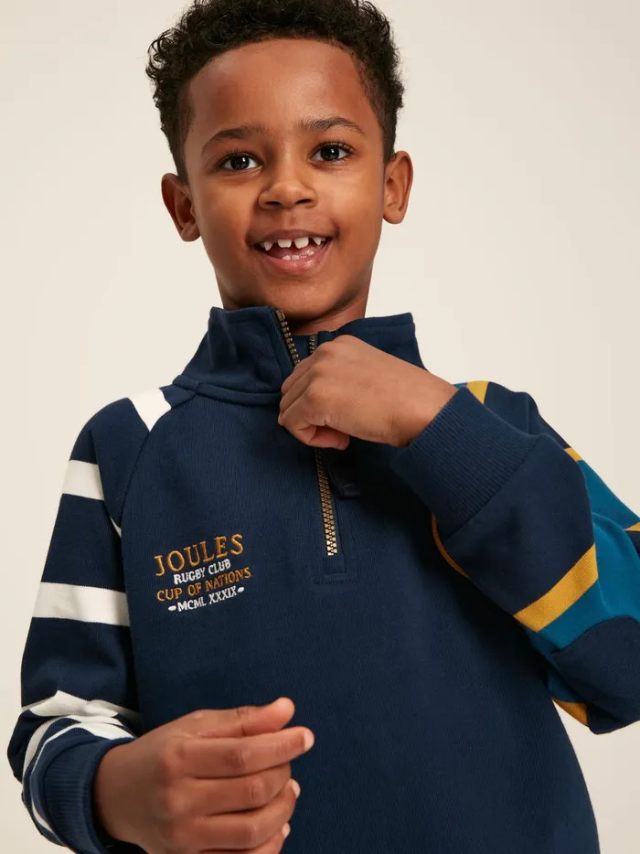 Joules Sweatshirts and Hoodies Boys Navy Quarter Zip Rugby Sweatshirt