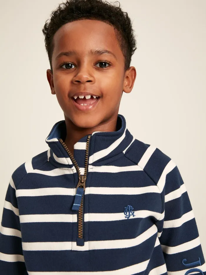 Joules Sweatshirts and Hoodies Boys Navy Striped Quarter Zip Sweatshirt