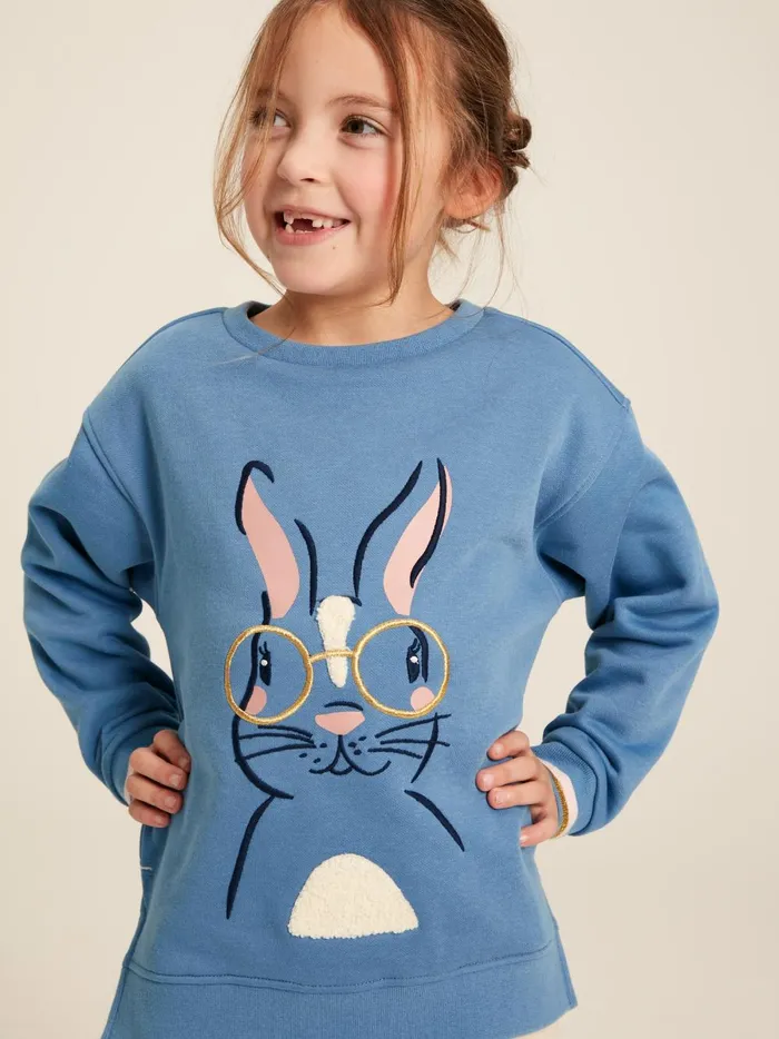 Joules Sweatshirts and Hoodies Girls Blue Embroidered Rabbit Crew Neck Sweatshirt