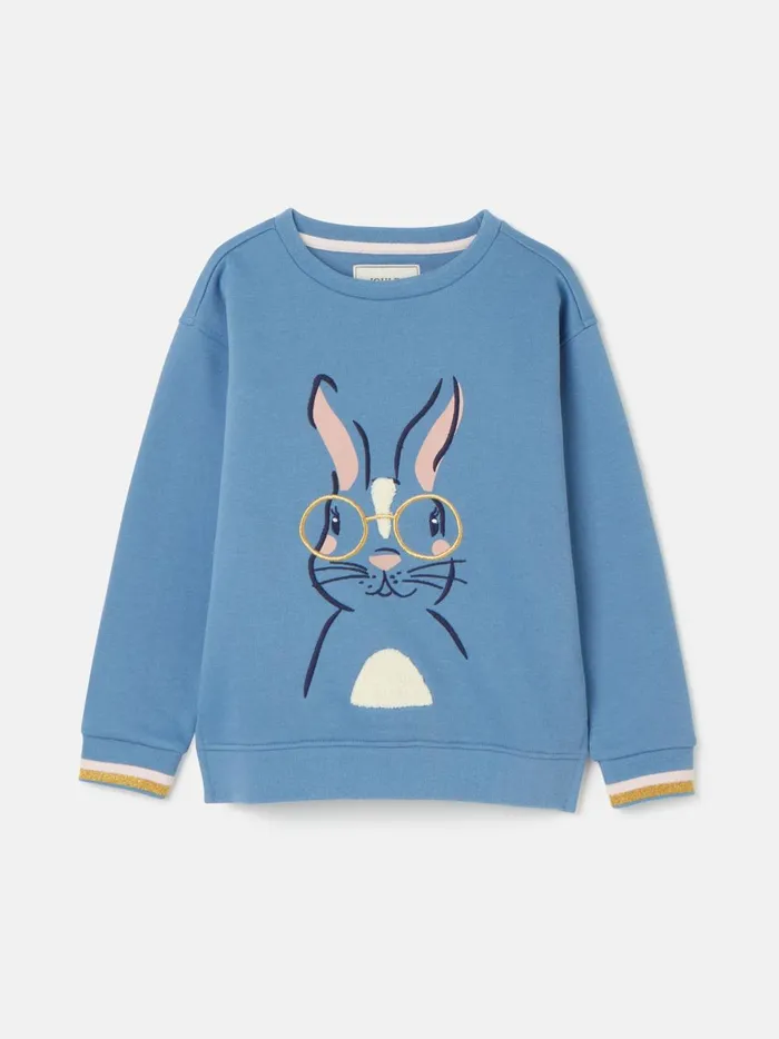 Joules Sweatshirts and Hoodies Girls Blue Embroidered Rabbit Crew Neck Sweatshirt