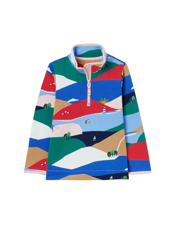 Joules Sweatshirts and Hoodies Girls Blue FairdalePrinted Half Zip Sweatshirt