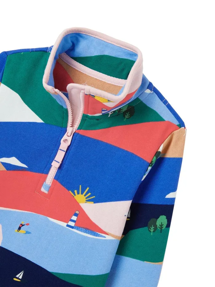 Joules Sweatshirts and Hoodies Girls Blue FairdalePrinted Half Zip Sweatshirt