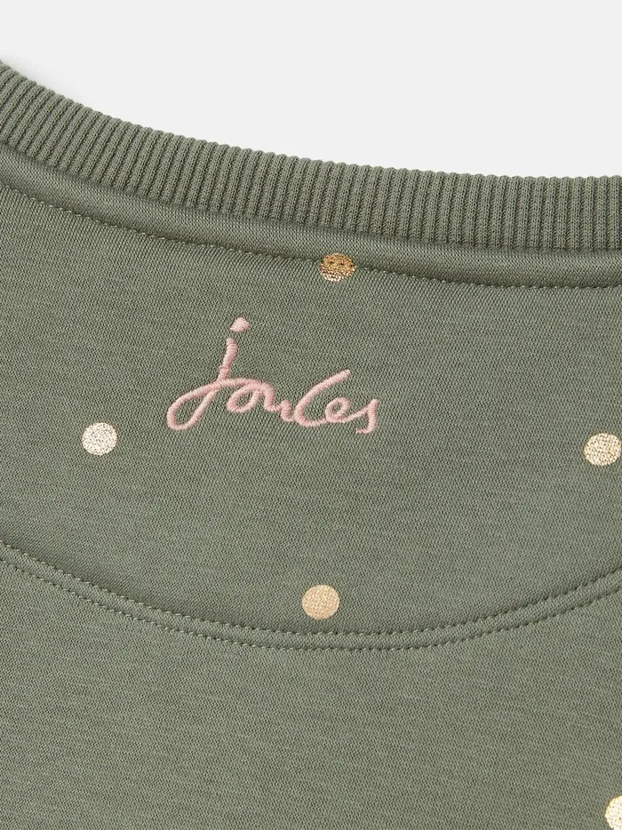 Joules Sweatshirts and Hoodies Girls Khaki Green Embroidered Artwork Crew Neck Sweatshirt