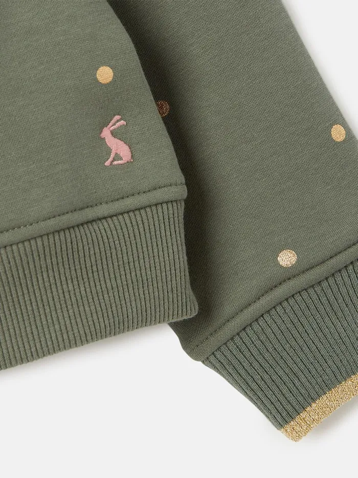 Joules Sweatshirts and Hoodies Girls Khaki Green Embroidered Artwork Crew Neck Sweatshirt