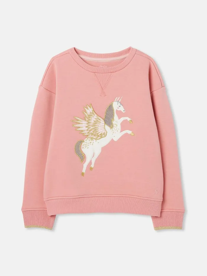 Joules Sweatshirts and Hoodies Girls Pink Embroidered Artwork Crew Neck Sweatshirt