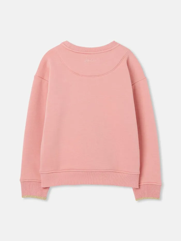 Joules Sweatshirts and Hoodies Girls Pink Embroidered Artwork Crew Neck Sweatshirt