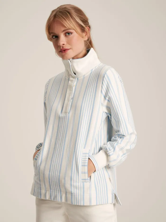 Joules Sweatshirts and Hoodies Women BlueWhite Quarter Zip Funnel Neck Sweatshirt