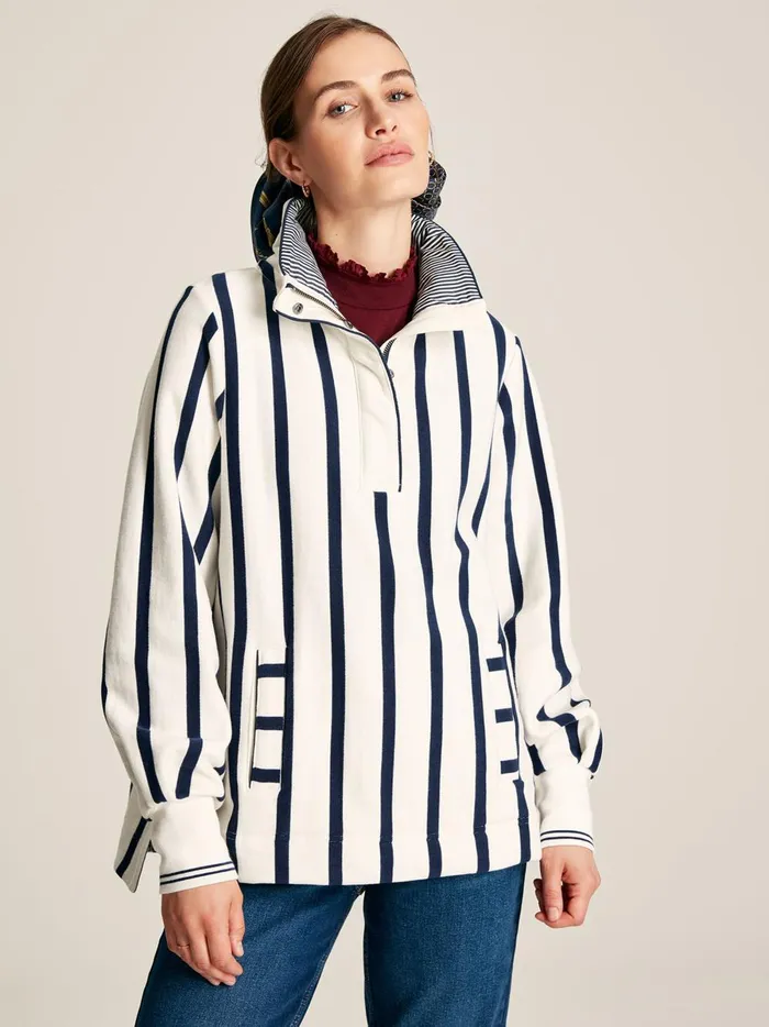 Joules Sweatshirts and Hoodies Women CreamNavy Quarter Zip Funnel Neck Sweatshirt