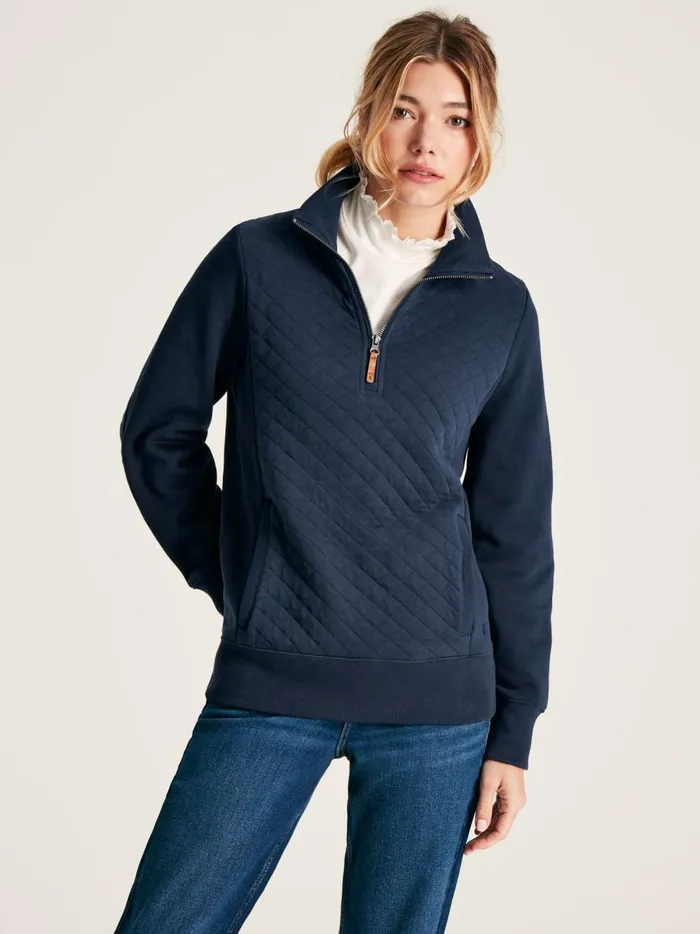 Joules Sweatshirts and Hoodies Women Navy Blue Quilted Zip Sweat Top