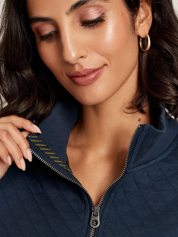 Joules Sweatshirts and Hoodies Women Navy Blue Quilted Zip Sweat Top
