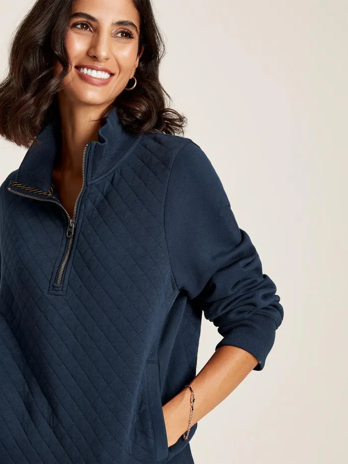 Joules Sweatshirts and Hoodies Women Navy Blue Quilted Zip Sweat Top