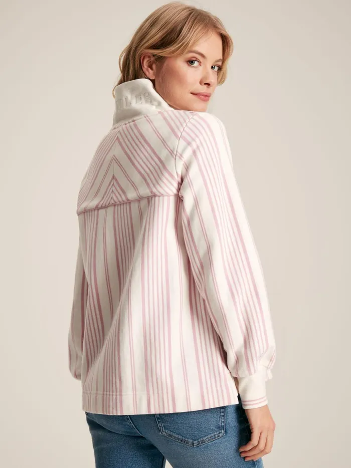 Joules Sweatshirts and Hoodies Women PinkWhite Quarter Zip Funnel Neck Sweatshirt